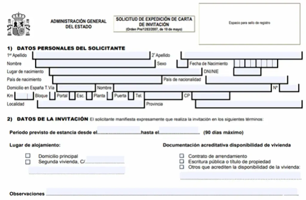Imagen asociada a Carta de Invitación a España